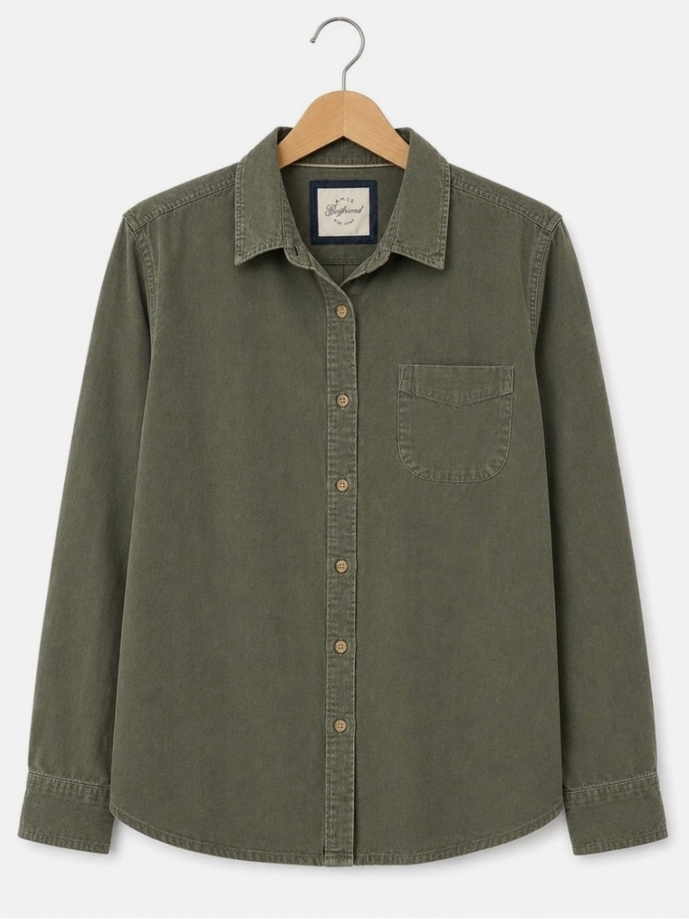 Jachs Girlfriend Corduroy Button Down Shirt Long Sleeve‎ Utility Green SZ M